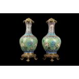 A PAIR OF 20TH CENTURY CHINESE CLOISONNE URN LAMP BASES