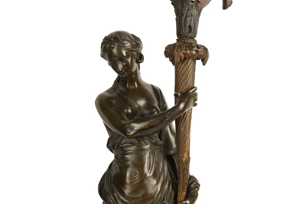 A LARGE AND IMPRESSIVE PAIR OF 19TH CENTURY BRONZE FIGURAL CANDELABRA LAMPS NAPOLEON III PERIOD, IN - Image 5 of 8