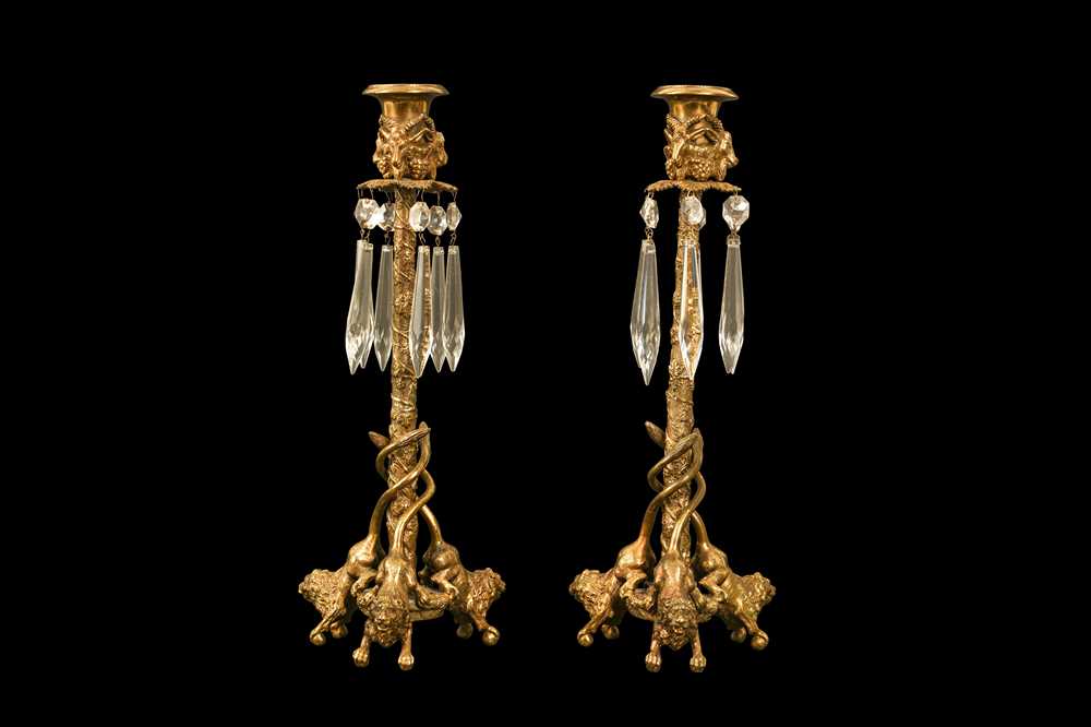 A PAIR OF LATE 19TH CENTURY FRENCH GILT BRONZE AND CUT GLASS CANDLESTICKS - Image 2 of 6