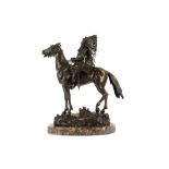 CARL KAUBA (AUSTRIAN, 1865-1922): A LARGE BRONZE FIGURE OF AN INDIAN WARRIOR ON HORSEBACK