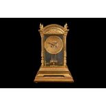 A LARGE LATE 19TH CENTURY FRENCH GILT BRONZE FOUR GLASS MANTEL CLOCK