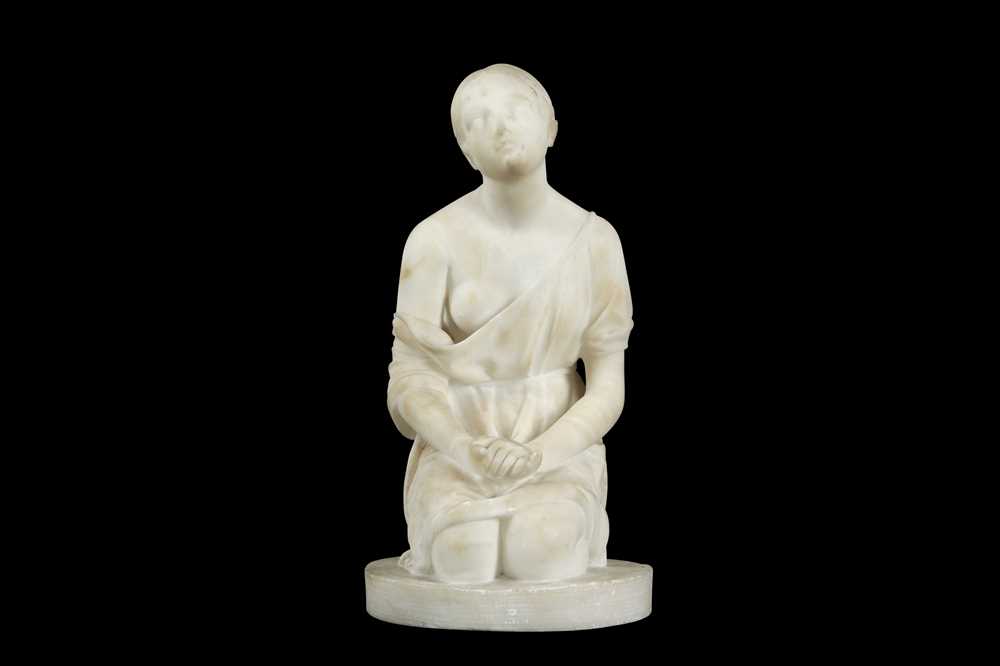 A LATE 19TH CENTURY ITALIAN ALABASTER FIGURE OF A KNEELING GIRL