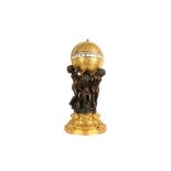 AN EXCEPTIONAL 19TH CENTURY GILT AND PATINATED BRONZE FIGURAL CERCLES TOURNANTS CLOCK SIGNED DENIERE