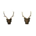 A PAIR OF FINELY CARVED SCOTTISH RED DEER HEAD WITH ANTLERS, CIRCA 1860