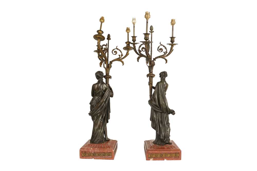 A LARGE AND IMPRESSIVE PAIR OF 19TH CENTURY BRONZE FIGURAL CANDELABRA LAMPS NAPOLEON III PERIOD, IN - Image 3 of 8
