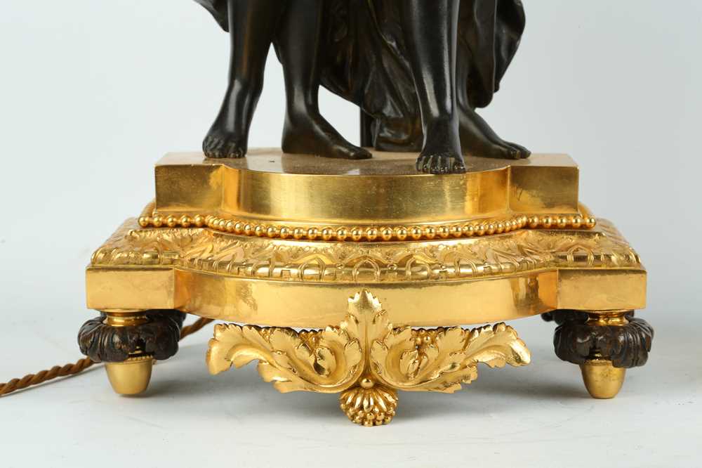 A PAIR OF LATE 19TH / EARLY 20TH CENTURY FRENCH BRONZE FIGURAL LAMP BASES IN THE MANNER OF FALCONET - Image 3 of 6