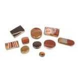 A COLLECTION OF TEN 19TH CENTURY AND LATER AGATE AND METAL MOUNTED BOXES