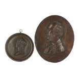 TWO 19TH CENTURY BRONZE PORTRAIT PLAQUES DEPICTING MARY SOMERVILLE AND RICHARD CONGREVE ONE STAMPED
