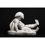 A LATE 19TH CENTURY ITALIAN WHITE MARBLE FIGURE OF A BOY WITH A CRAB