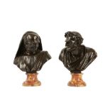 A PAIR OF 19TH CENTURY GRAND TOUR BRONZE BUSTS OF ROMAN ORATORS
