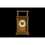A LATE 19TH CENTURY FRENCH GILT BRASS CARRIAGE CLOCK STAMPED R & CO.