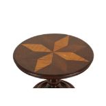 MINIATURE FURNITURE: A 19TH CENTURY MAHOGANY AND SATINWOOD TILT TOP TABLE