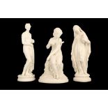 THREE 19TH CENTURY BISCUIT PORCELAIN FIGURES OF MAIDENS