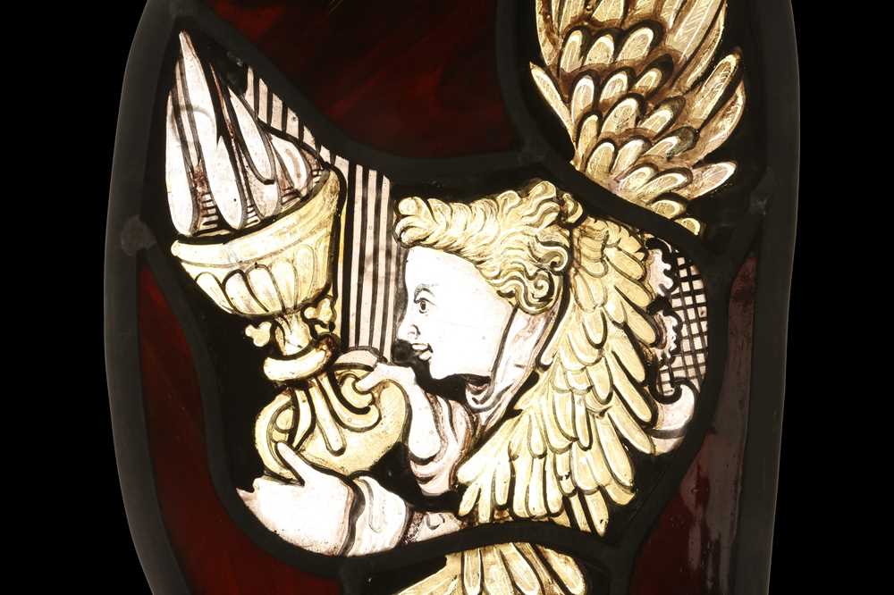 TWO ENGLISH MID 15TH CENTURY STYLE STAINED GLASS PANELS OF ANGELS - Image 2 of 4