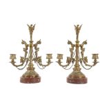 A PAIR OF LATE 19TH CENTURY FRENCH BRONZE AND MARBLE CANDELABRA