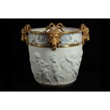 A LARGE LATE 19TH CENTURY SEVRES STYLE BISCUIT PORCELAIN JARDINIERE