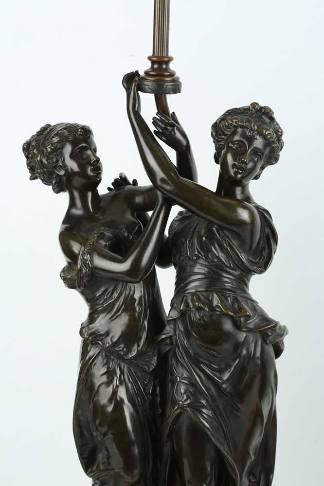 A PAIR OF LATE 19TH / EARLY 20TH CENTURY FRENCH BRONZE FIGURAL LAMP BASES IN THE MANNER OF FALCONET - Image 5 of 6