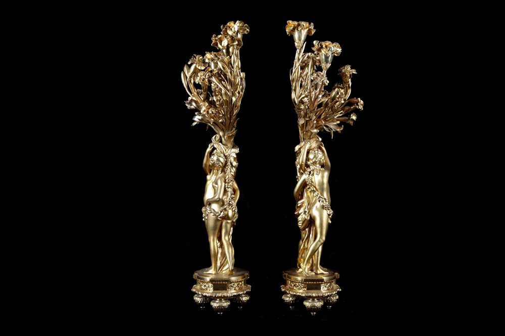 A LARGE PAIR OF 19TH CENTURY FRENCH GILT BRONZE FIGURAL CANDELABRA AFTER THE MODEL BY ETIENNE-MAURIC - Image 6 of 6