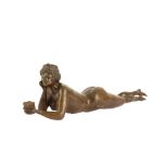 A FIRST HALF 20TH CENTURY BRONZE FIGURE OF A NUDE WITH A SHELL