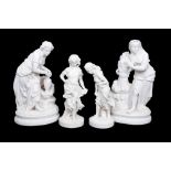 FOUR LATE 19TH / EARLY 20TH CENTURY BISCUIT PORCELAIN FIGURES OF MAIDENS