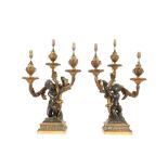 AFTER THE MODEL BY PHILIPPE CAFFIERI: A FINE PAIR OF EARLY 19TH CENTURY BRONZE FIGURAL CANDELABRA CI