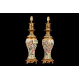 A PAIR OF LATE 19TH CENTURY CHINESE FAMILLE ROSE PORCELAIN LAMP BASES