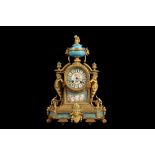 A THIRD QUARTER 19TH CENTURY FRENCH GILT BRONZE AND SEVRES STYLE PORCELAIN MOUNTED MANTEL CLOCK