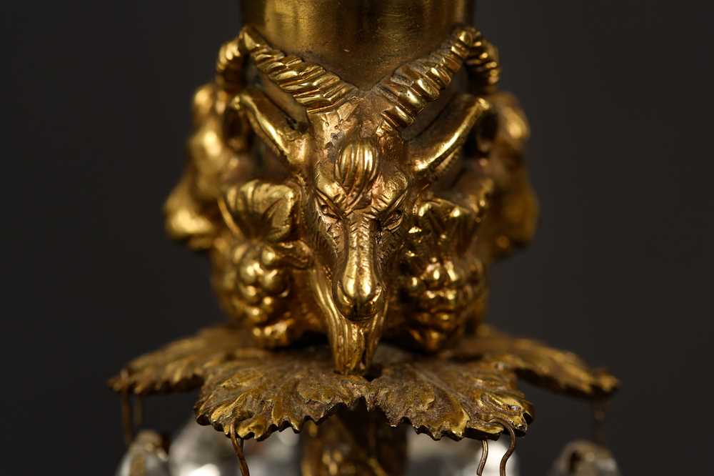 A PAIR OF LATE 19TH CENTURY FRENCH GILT BRONZE AND CUT GLASS CANDLESTICKS - Image 4 of 6