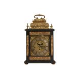 A QUEEN ANNE PERIOD EARLY 18TH CENTURY QUARTER CHIMING TABLE CLOCK SIGNED WILLIAM SPEAKMAN WITH PULL