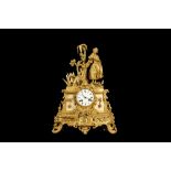 A SECOND QUARTER 19TH CENTURY FRENCH GILT BRONZE FIGURAL MANTEL CLOCK , CIRCA 1840 SIGNED POTONIE, P