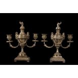 A PAIR OF 19TH CENTURY SILVERED BRONZE CANDELABRA