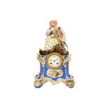 A SECOND QUARTER 19TH CENTURY FRENCH PORCELAIN MANTEL CLOCK DEPICTING AN OTTOMAN SULTAN FOR THE TURK