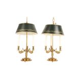 A PAIR OF LOUIS XVI STYLE ORMOLU AND TOLE BOUILLOTTE LAMPS