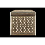 A LATE 19TH CENTURY PERSIAN KHATAMKARI IVORY MOUNTED TEA CADDY