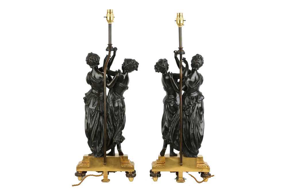 A PAIR OF LATE 19TH / EARLY 20TH CENTURY FRENCH BRONZE FIGURAL LAMP BASES IN THE MANNER OF FALCONET - Image 2 of 6