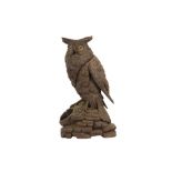 A LATE 19TH CENTURY SWISS BLACK FOREST CARVED WOOD OWL TOBACCO BOX