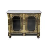 A FINE THIRD QUARTER 19TH CENTURY NAPOLEON III EBONISED, GILT BRONZE AND CUT BRASS CABINET