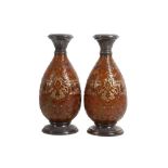 A PAIR OF LATE 19TH CENTURY FRENCH SILVER MOUNTED GLASS VASES BY BURGUN, SCHVERER & CIE,