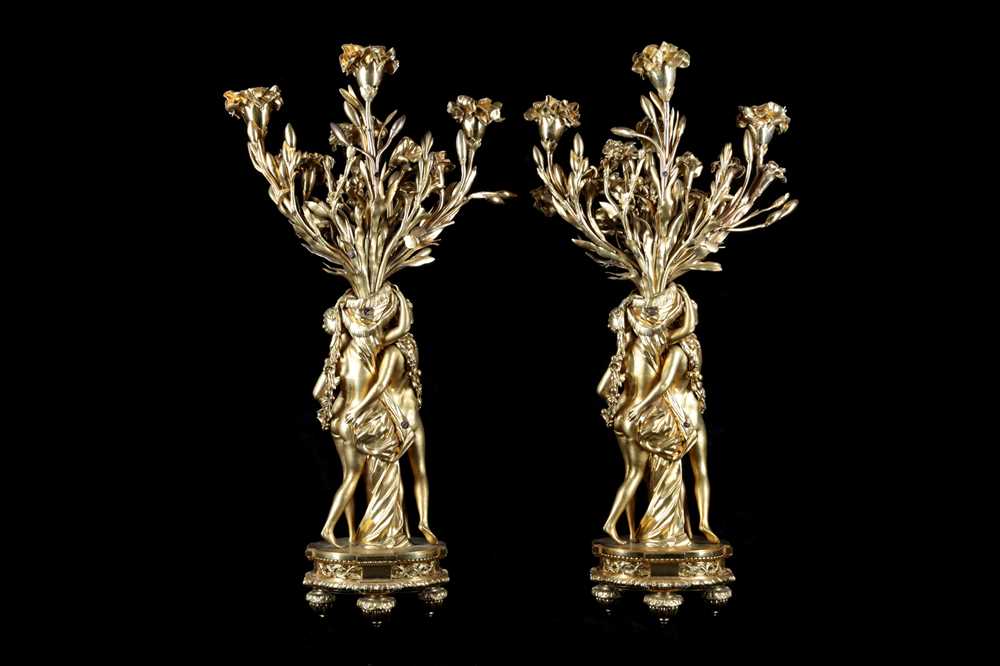 A LARGE PAIR OF 19TH CENTURY FRENCH GILT BRONZE FIGURAL CANDELABRA AFTER THE MODEL BY ETIENNE-MAURIC - Image 5 of 6