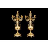 A FINE PAIR OF LATE 19TH CENTURY FRENCH GILT BRONZE AND ALGERIAN ONYX CANDELABRA POSSIBLY BY THE ALG