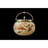 A 19TH CENTURY BURMESE WARE GLASS BISCUIT BARREL IN THE MANNER OF THOMAS WEBB