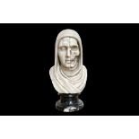 AN ITALIAN, BAROQUE STYLE CARVED MARBLE VANITAS BUST