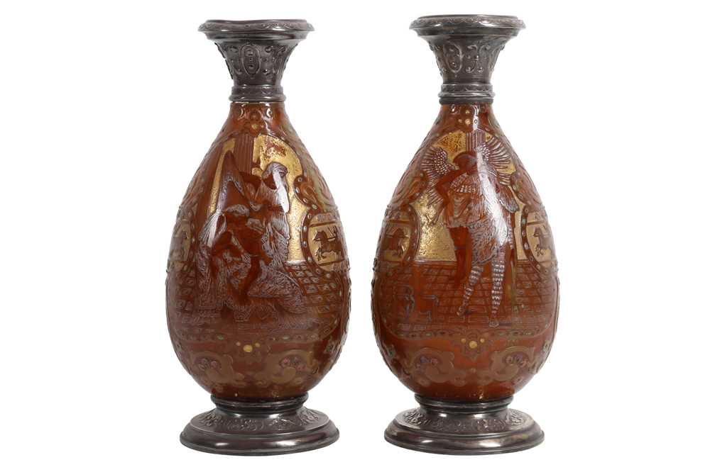 A PAIR OF LATE 19TH CENTURY FRENCH SILVER MOUNTED GLASS VASES BY BURGUN, SCHVERER & CIE, - Image 3 of 4