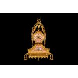 A THIRD QUARTER 19TH CENTURY FRENCH ORMOLU AND PINK PORCELAIN MANTEL CLOCK
