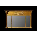 AN EARLY 19TH CENTURY GILTWOOD AND GESSO WALL MIRROR OF CLASSICAL THEME