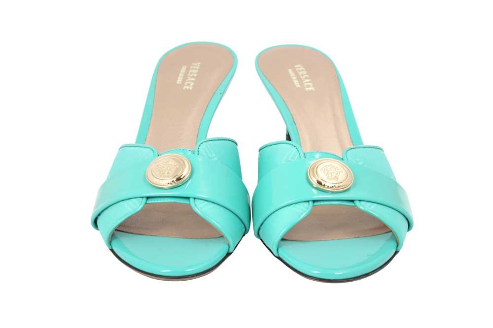 Versace Aqua Logo Kitten Heel Mules - Size 37 - Image 2 of 5