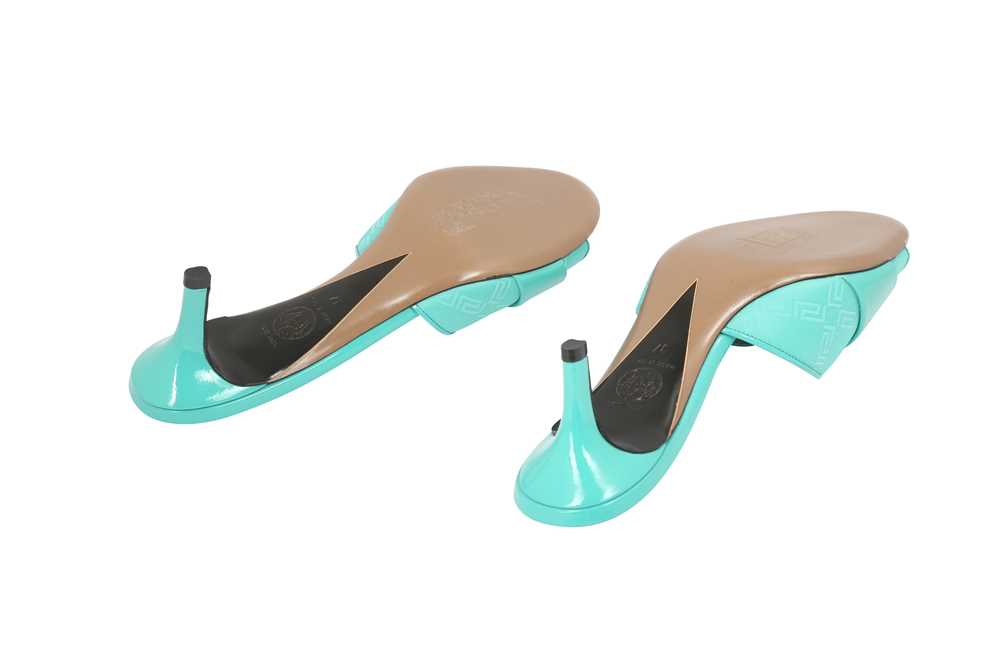 Versace Aqua Logo Kitten Heel Mules - Size 37 - Image 5 of 5