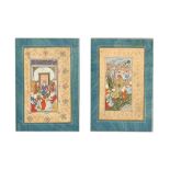 TWO MANUSCRIPT ILLUSTRATIONS OF BANQUETING SCENES Provincial late Safavid School, Iran, 18th century