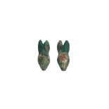 A PAIR OF CHINESE BRONZE RABBIT HEAD ORNAMENTS.