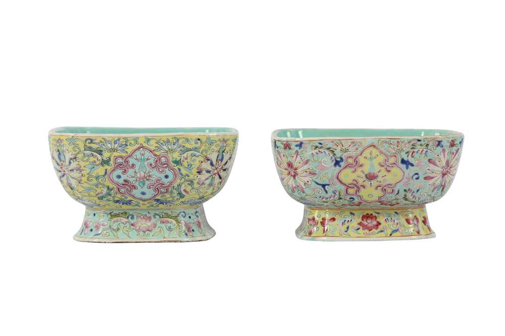 TWO CHINESE FAMILLE ROSE 'LOTUS' BOWLS.